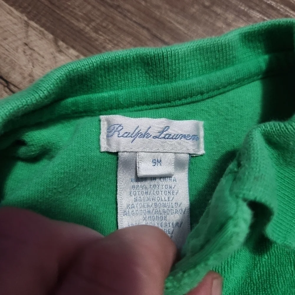 Ralph Lauren Green Terry Cloth Onesie with matching Peacock Leggings Size 9mo